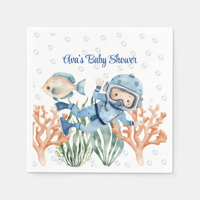 Boy Under The Sea Baby Shower Napkins (Front)