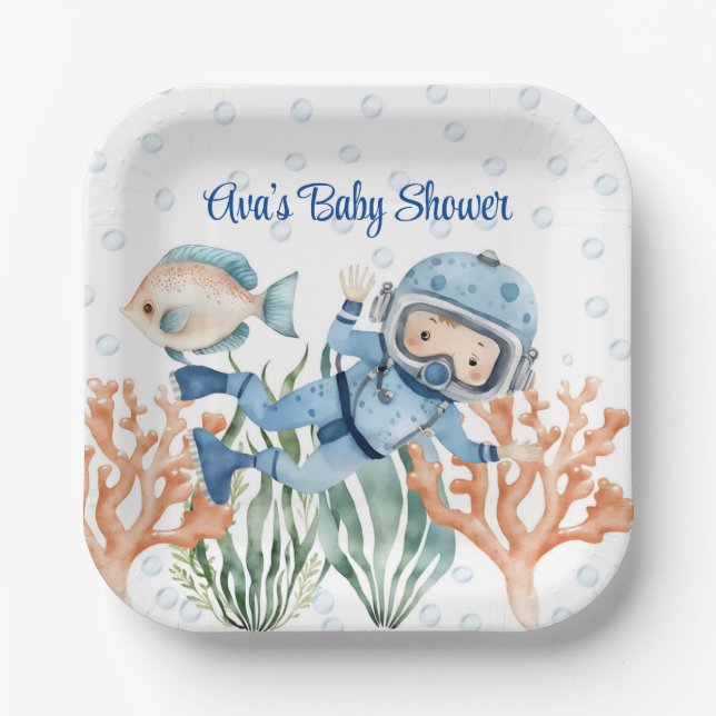 Boy Under The Sea Baby Shower Paper Plates (Front)