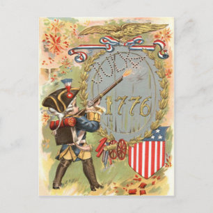 Boy US Flag Fireworks 4th of July Postcard