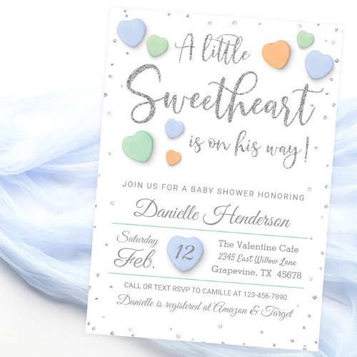 Boy Valentine Heart Baby Shower Invitation