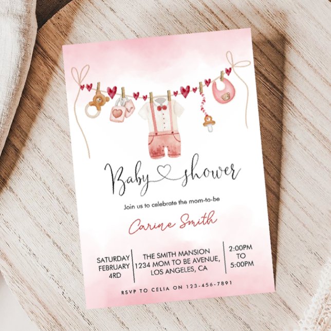Boy valentine's Clothesline baby Shower  Invitation (Creator Uploaded)