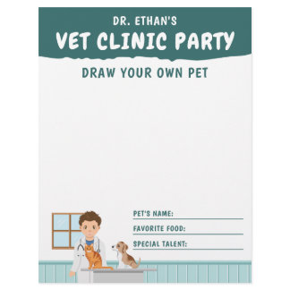 Boy Vet Birthday Kids' Draw Your Pet Activity Letterhead
