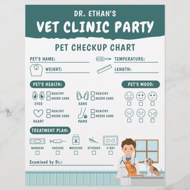 Boy Vet Pretend Pet Checkup Chart Kids' Activity Letterhead (Front)