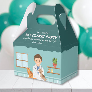 Boy Veterinarian Animal Clinic Birthday Thank You Favor Boxes