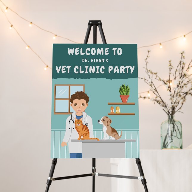 Boy Veterinarian Animal Hospital Birthday Welcome Foam Board (In Situ (Stand))