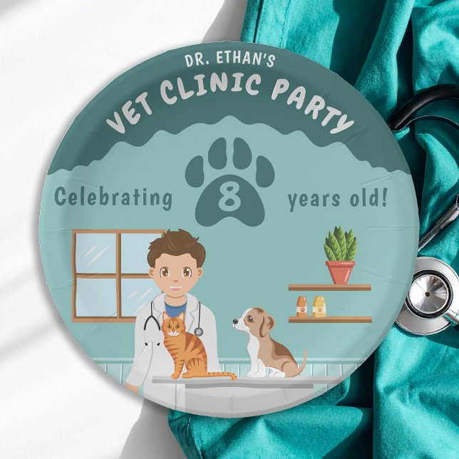 Boy Veterinarian Clinic Animal Hospital Birthday Paper Plates (Creator Uploaded)