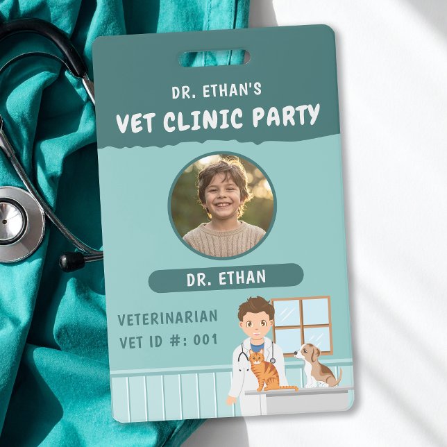 Boy Veterinarian ID Kids' Pretend Play Birthday Badge (Creator Uploaded)