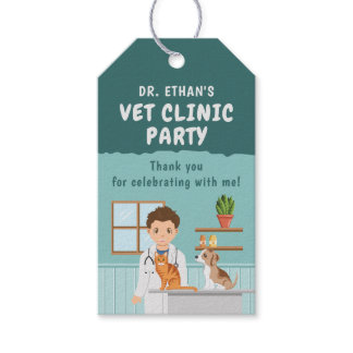 Boy Veterinarian Pet Clinic Birthday Thank You Gift Tags