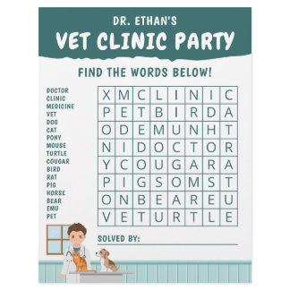 Boy Veterinarian Wordsearch Puzzle Kids' Activity Letterhead