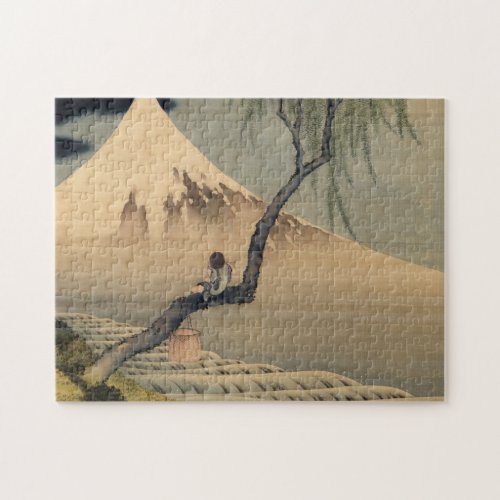 Boy Viewing Mount Fuji 1898 by Katsushika Hokusai Jigsaw Puzzle