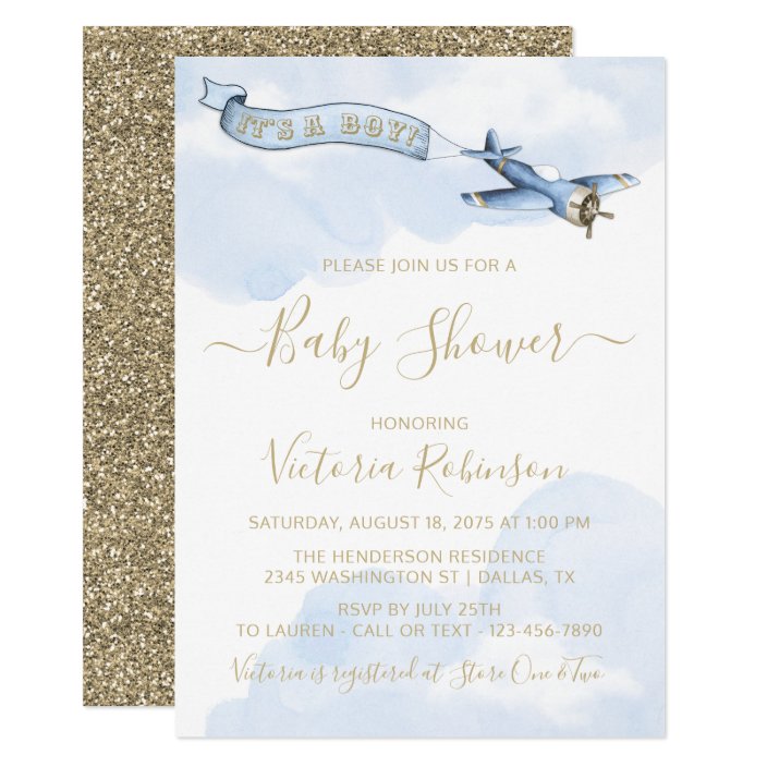 vintage airplane baby shower invitations