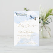 Boy Vintage Airplane Baby Shower Invitation (Standing Front)