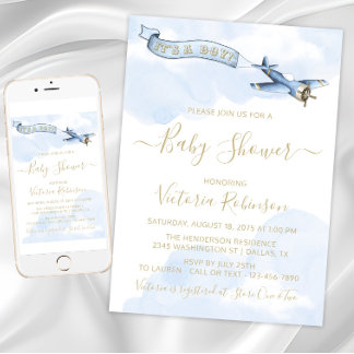 Boy Vintage Airplane Baby Shower Invitation