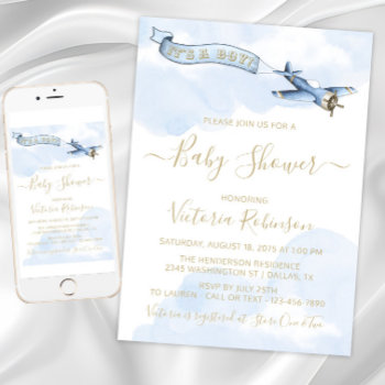 Boy Vintage Airplane Baby Shower Invitation by The_Baby_Boutique at Zazzle