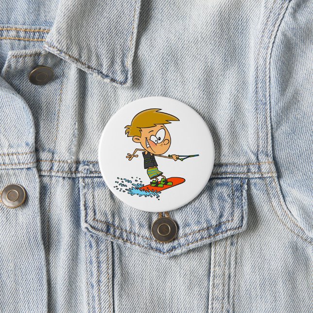 Boy Wakeboarding Fun Summer Water Sports Button (Creator Uploaded)