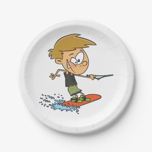Boy Wakeboarding Fun Summer Water Sports Paper Plates (Front)