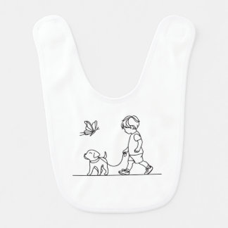 Boy walking his dog puppy baby bib