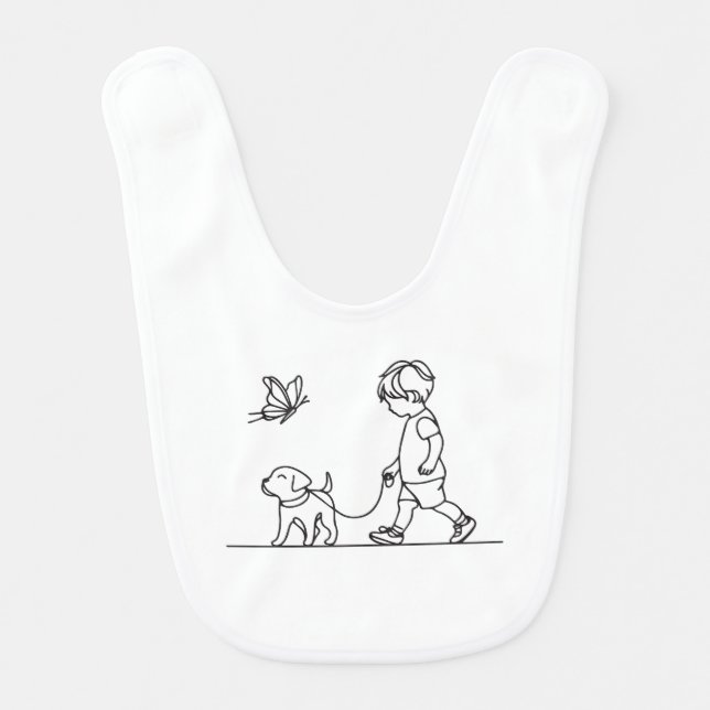 Boy walking his dog puppy baby bib (Front)