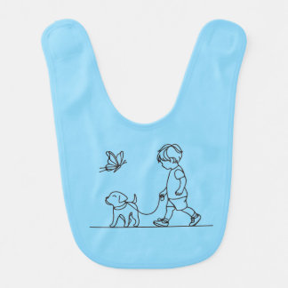 Boy walking his dog puppy baby bib