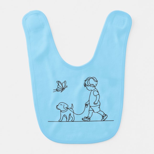 Boy walking his dog puppy baby bib (Front)