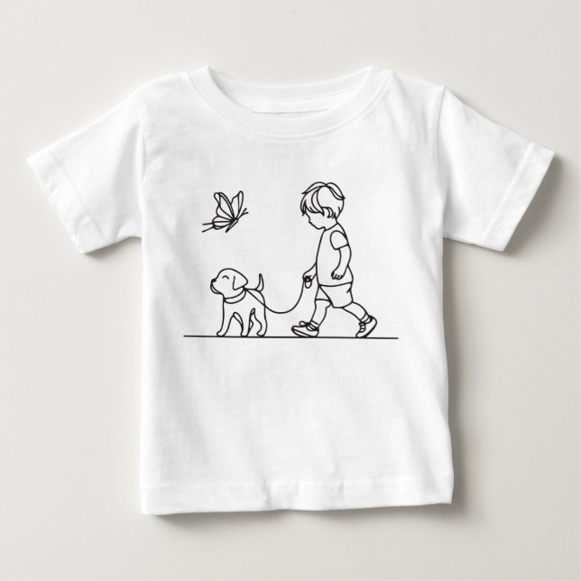 Boy walking his dog puppy baby T-Shirt (Front)