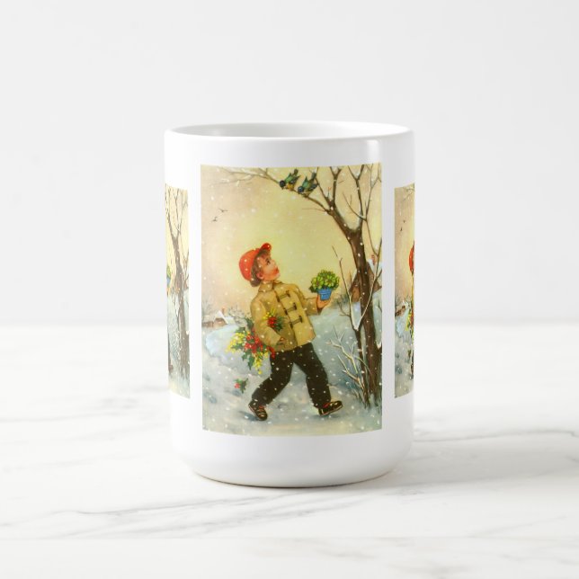 Boy walking in snow coffee mug (Center)