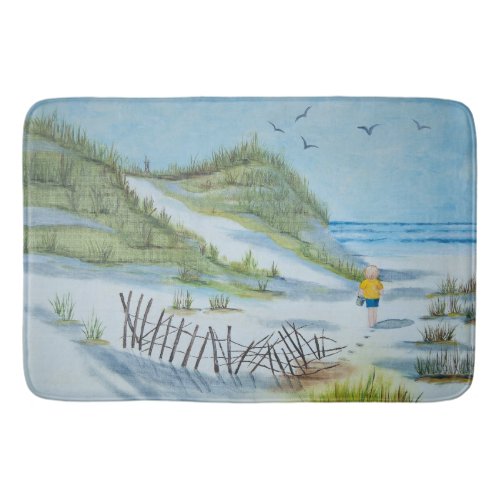 Boy Walking The Beach  Bath Mat