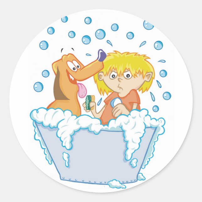 Boy Washing A Dog Stickers (Front)