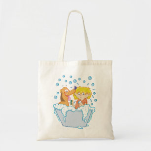 Boy Washing A Dog Tote Bag