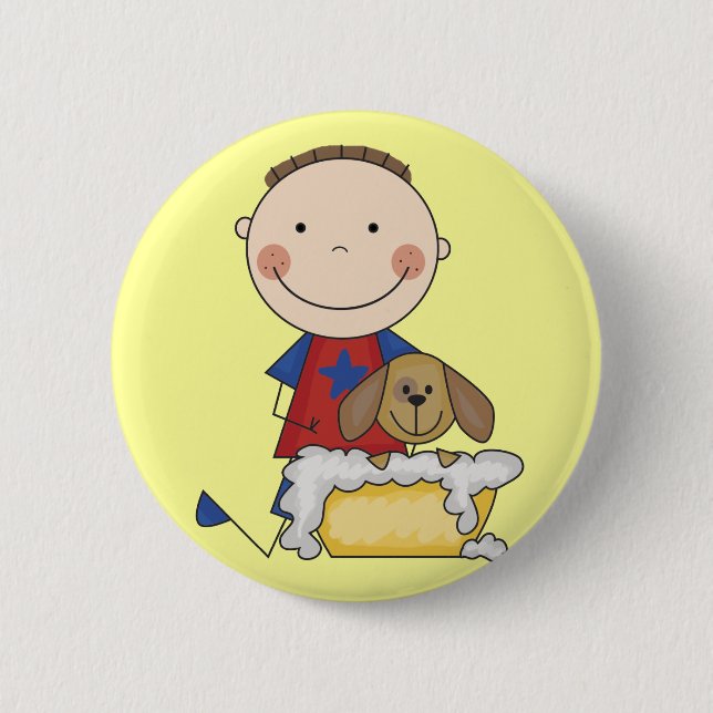Boy Washing Dog Tshirts and Gifts Button (Front)