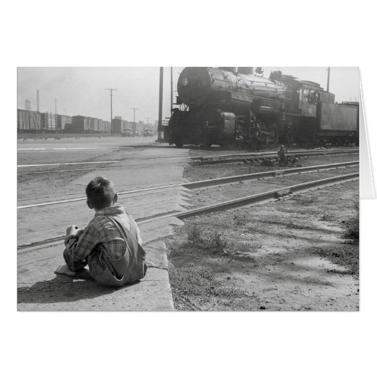 Boy Watching Trains, 1939 Cards (Front Horizontal)