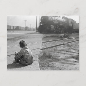 Boy Watching Trains, 1939 Postcard