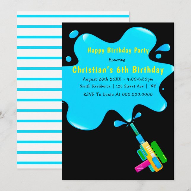 Boy Water Splash 6th Birthday Invitations (Front/Back)