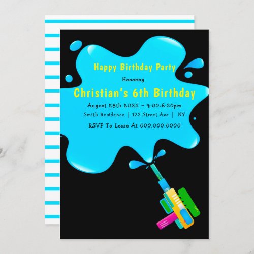 Boy Water Splash 6th Birthday Invitations