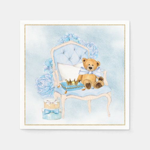 Boy Watercolor Blue Gold Baby Shower Napkins