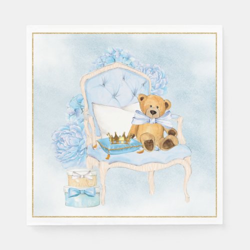 Boy Watercolor Blue Gold Baby Shower Napkins