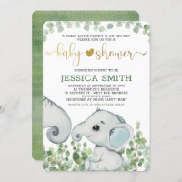 Boy Watercolor Elephant Baby Shower Invitation