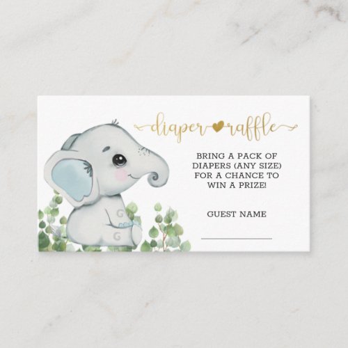 Boy Watercolor Elephant Diaper Raffle Enclosure Card