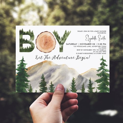 Boy Watercolor Mountains Baby Shower Invitation