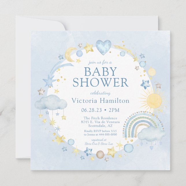 Boy Watercolor Rainbow Baby Shower Invitation (Front)