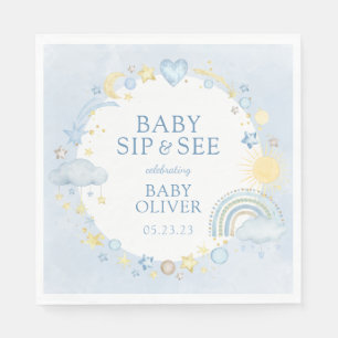 Boy Watercolor Rainbow Sip And See Napkins