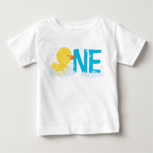 Boy Watercolor Rubber Duck ONE  Name on Back Baby T_Shirt