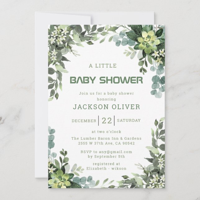 Boy Watercolor Woodland Baby Shower Invitation (Front)