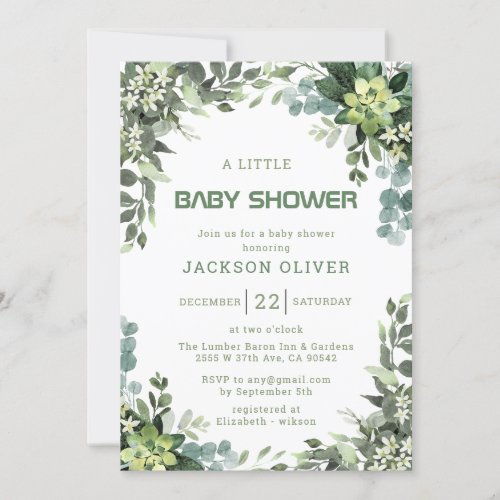 Boy Watercolor Woodland Baby Shower Invitation