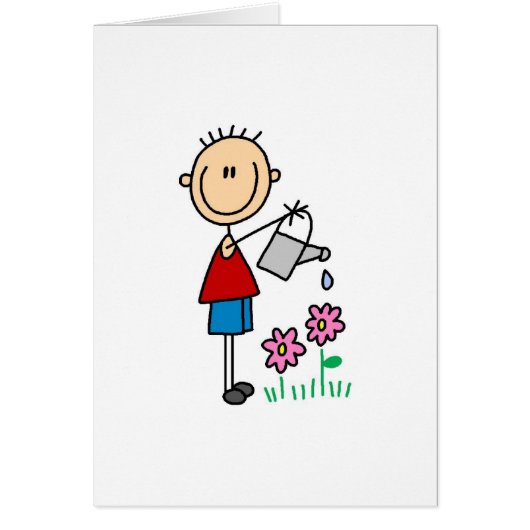 Boy Watering Flowers Card (Front)