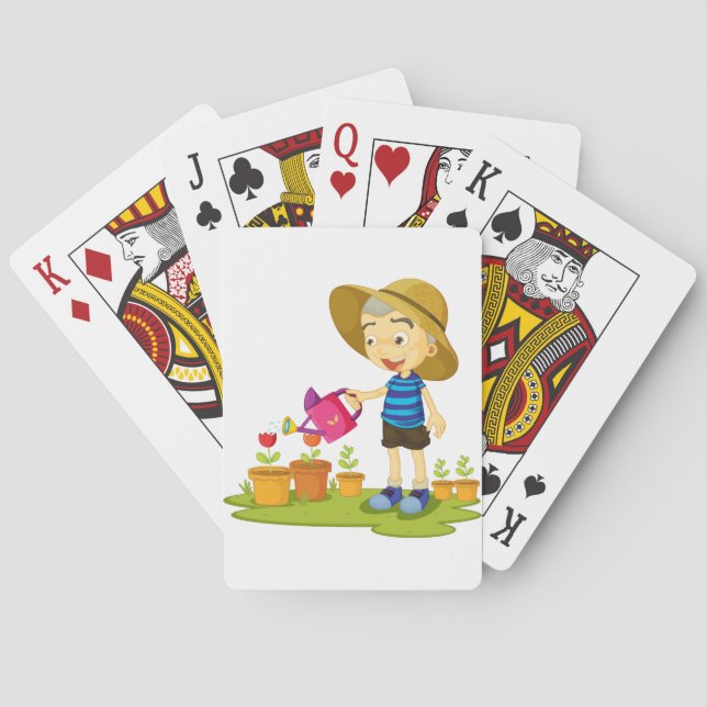 Boy Watering Plants Gardening Poker Cards (Back)