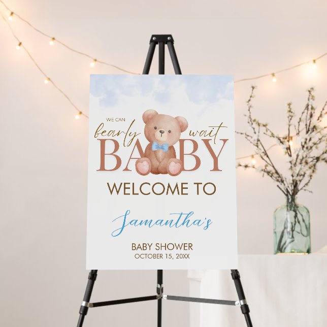 Boy We Can Bearly Wait Baby Shower Welcome Sign (In Situ (Stand))
