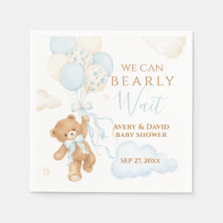 Boy We Can Bearly Wait Blue Baby Shower Napkins