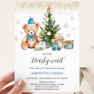 Boy We Can Bearly Wait Christmas Baby Shower Invitation