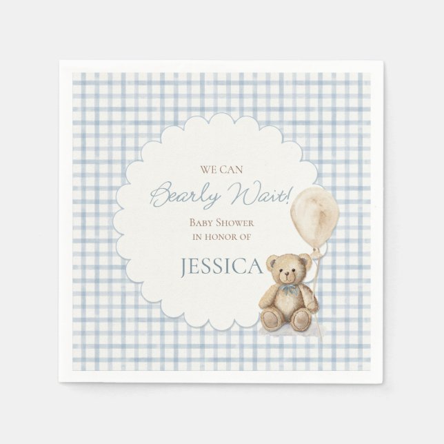 Boy We Can Bearly Wait Teddy Bear Baby Shower Napkins (Front)